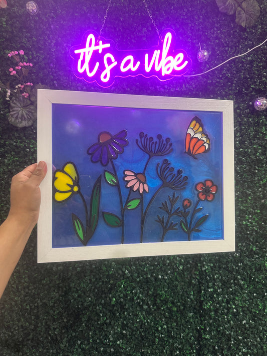 Faux Stained glass floral art with resin