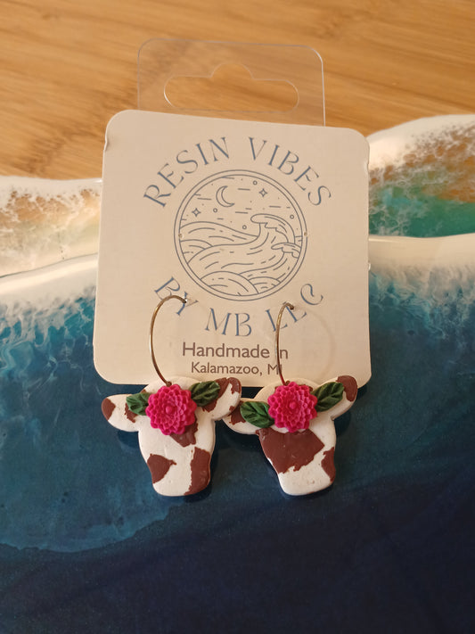 Flower Cow Earrings