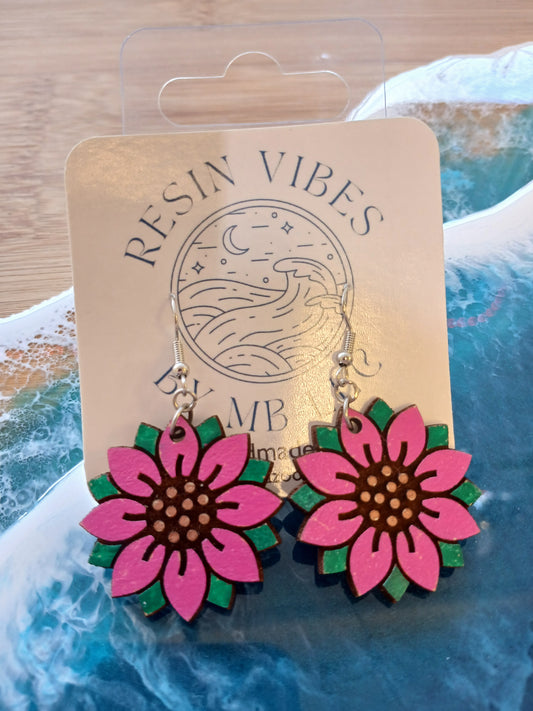 Pink Sunflower Earrings