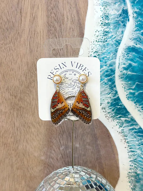 Red Lacewing Butterfly Wing Earrings