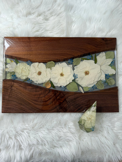 Walnut Charcuterie  Board Floral Keepsake