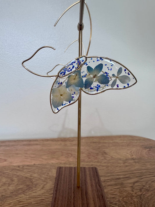 Pressed hydrangea butterfly earrings