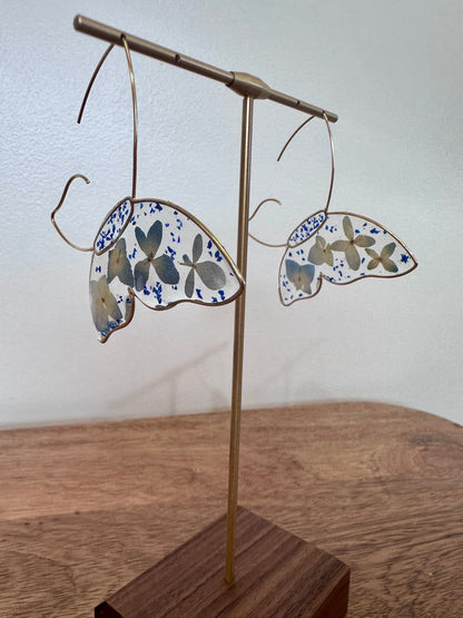 Pressed hydrangea butterfly earrings
