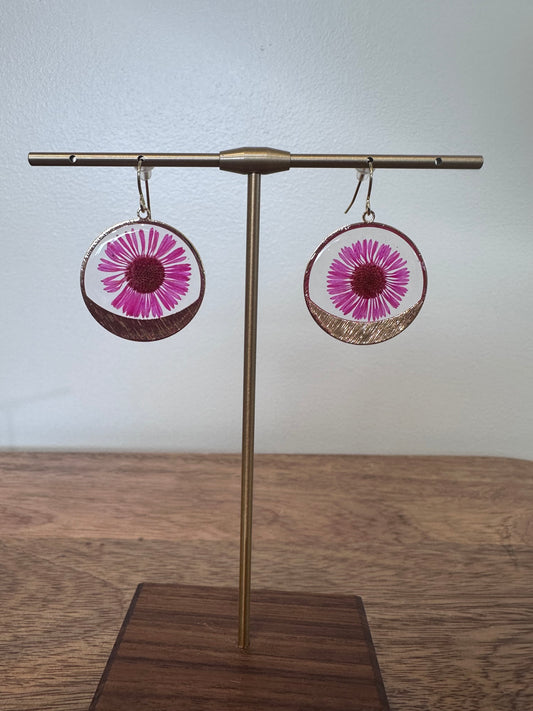 Pressed pink floral earrings
